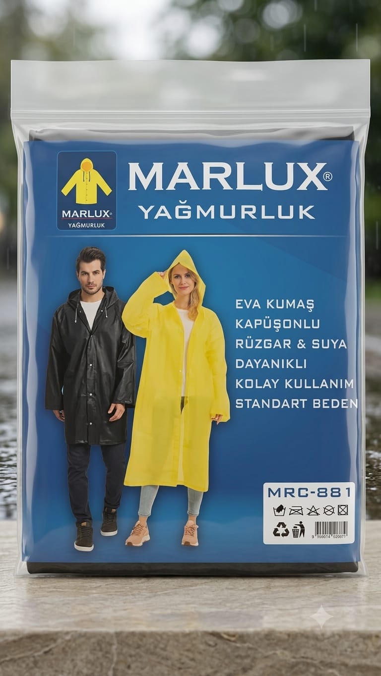 Marlux MRC-881 Yağmurluk – EVA Kumaş, Kapüşonlu, Rüzgâr ve Suya Dayanıklı